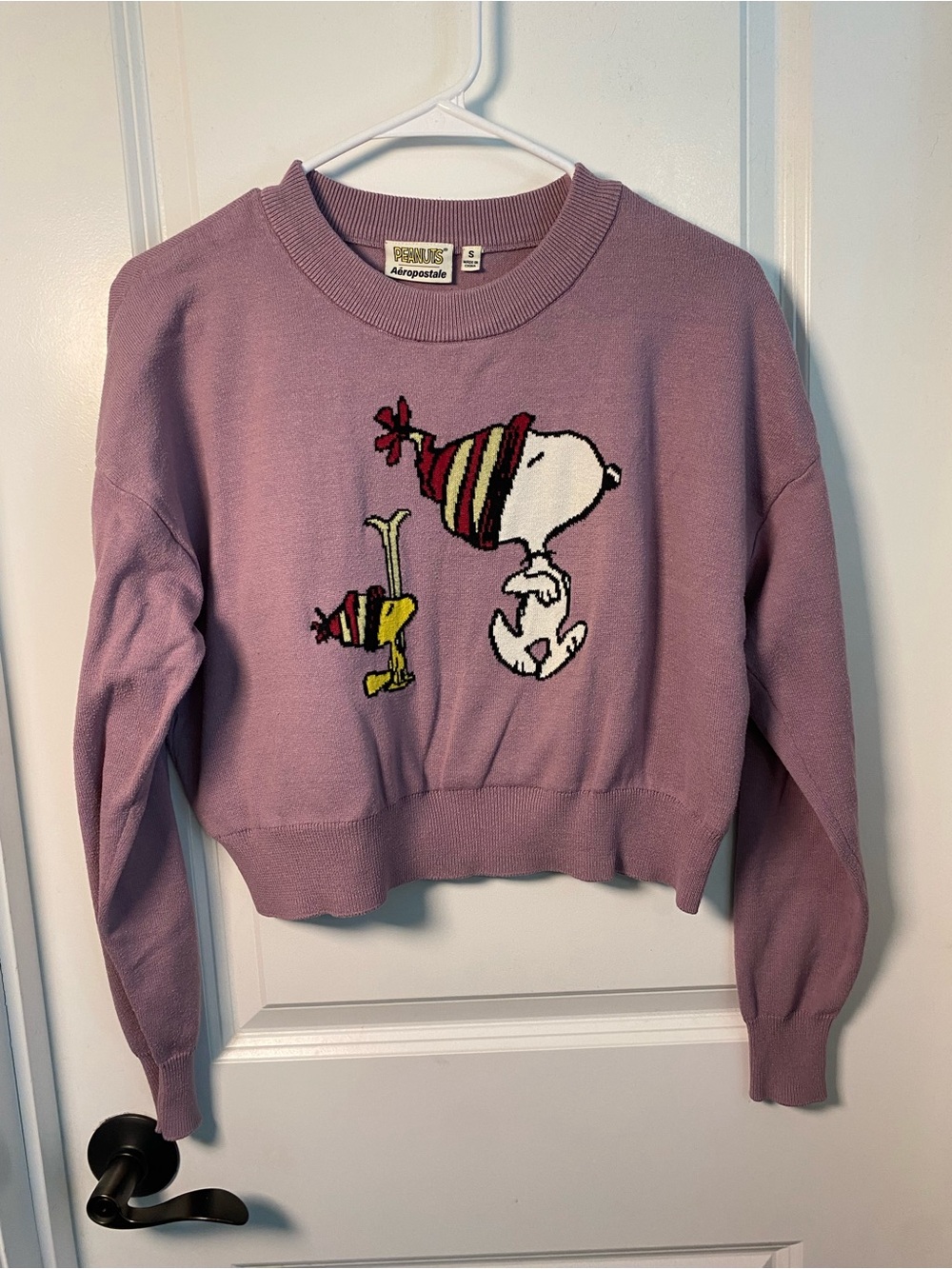 Aeropostale Lilac Crewneck Sweater with Snoopy & Woodstock